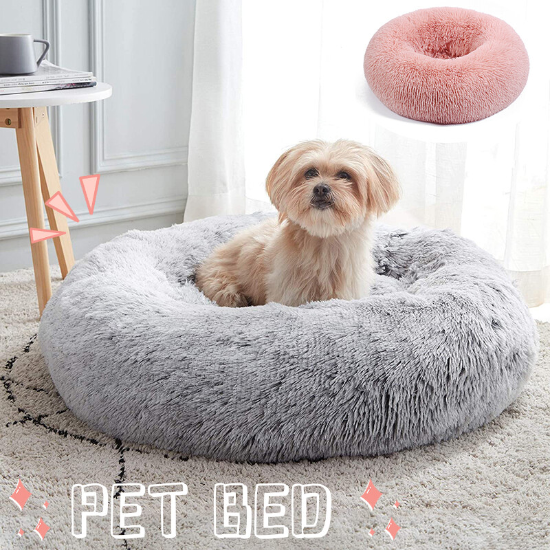 Rundes Haustierbett Doughnut-Form – Weiches Hundebett & Katzenbett, Wasserdicht, Hellgrau, 50 Cm