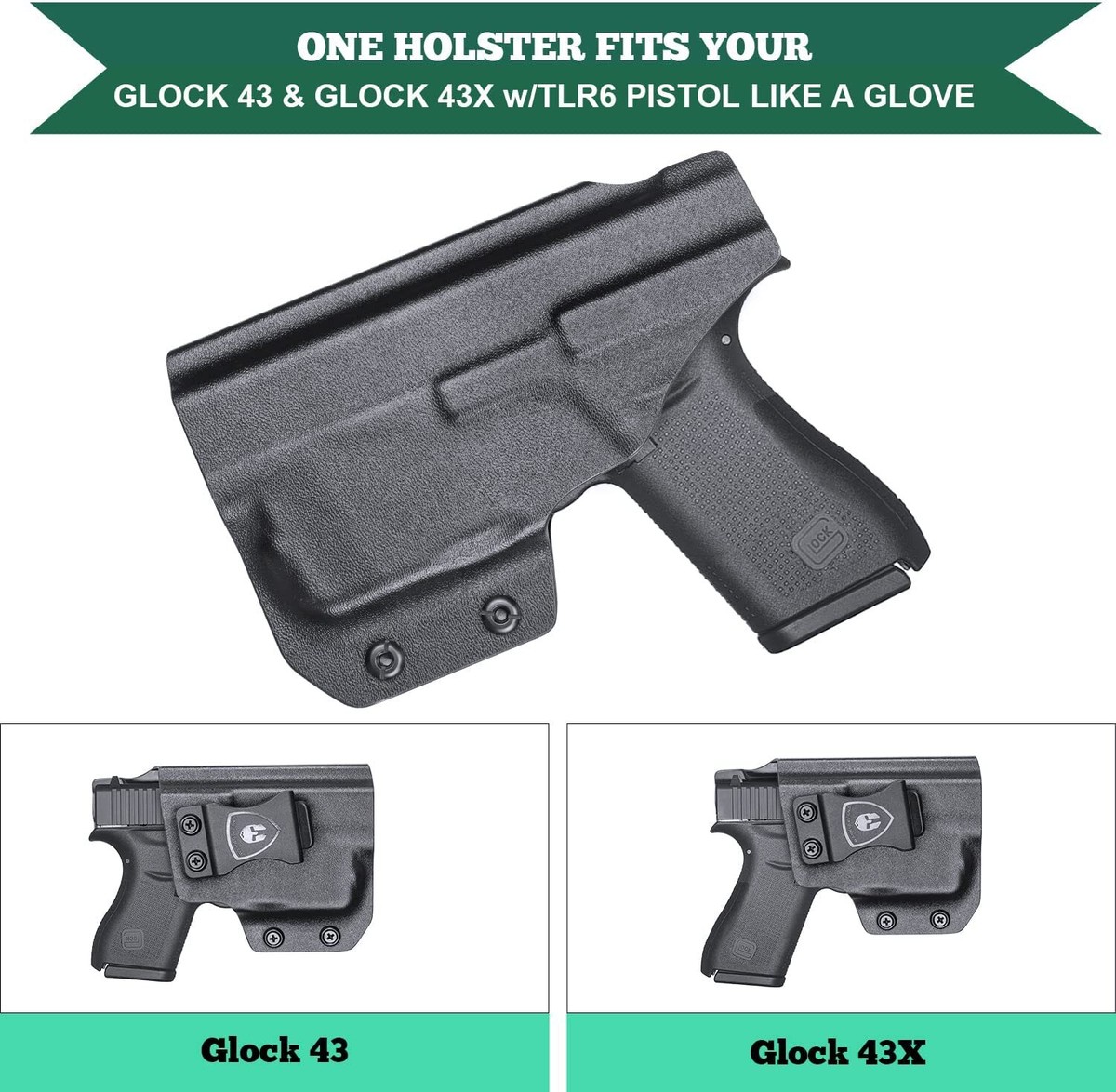 Made to Fit Glock 43 43X Streamlight TLR-6 Kydex Appendix Holster