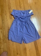 Vtg NWT 80's GOLDEN TICKET USA Romper Shorts STRAPLESS Blue Cotton Beach XLarge