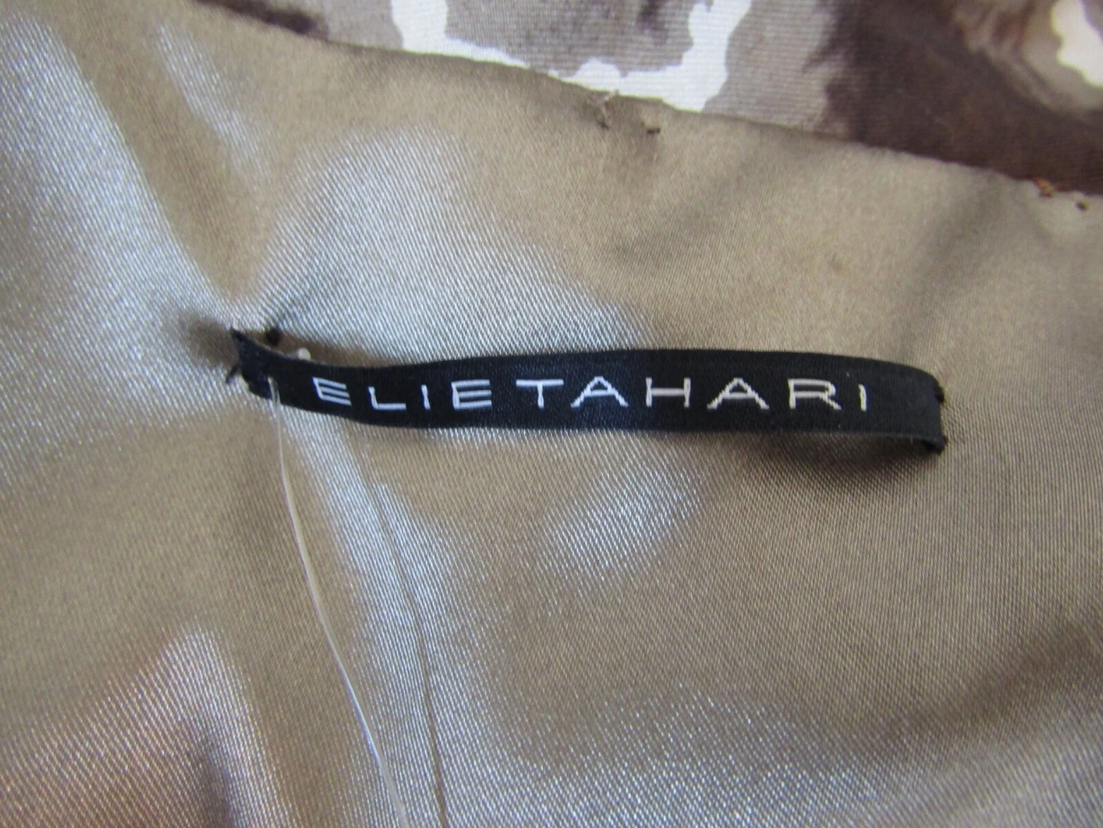VETEMENTS Abito camicia seta Elie Tahari marrone stampa animalier lunghezza ginocchio taglia 4 cravatta vita