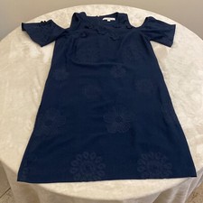 Ann Taylor Loft Womens Navy Blue Cold Shoulder Embroidered Shift Dress Size 6