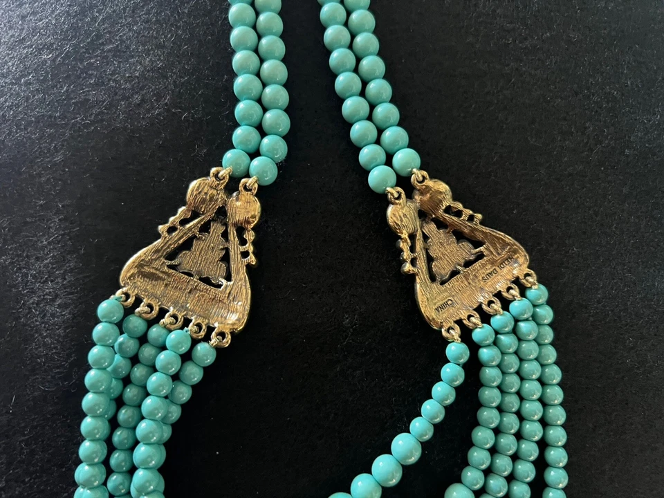 HEIDI DAUS 5 нитей бирюза и многоцветный кристалл ожерелье регулируемый потрясающий - Изображение 4 из 4