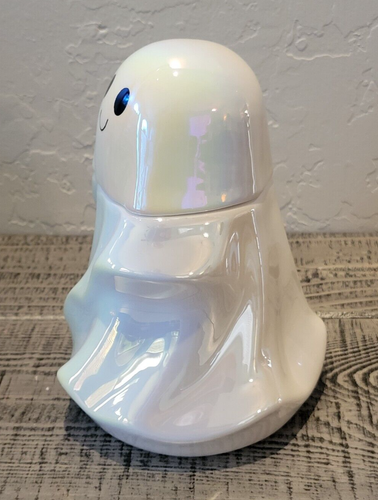 2024 Target Bullseye Ceramic Iridescent Ghost Candy Jar w/Lid Halloween NEW - Picture 2 of 4