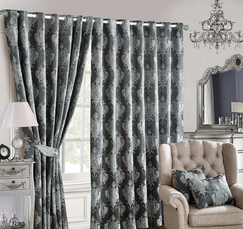 New Luxury Jacquard Curtains Ready Made Fully Lined Ring Top Eyelet Pair Tieback - Picture 4 of 7