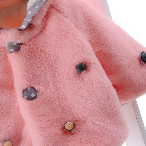 Girls' Autumn and Winter New Hooded Sweater Shawl Coat Children 3D Flower Plush - Picture 15 of 23