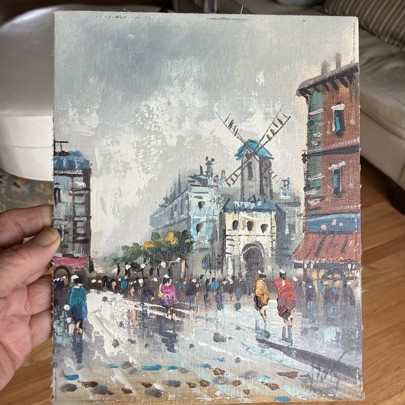 Original Antonio DeVity Signed, Oil on Canvas, Paris Street Scene 8" x 10.25"