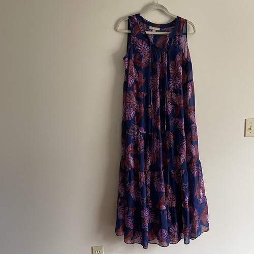 Woman Within Wmn 14W blau/rosa Blumen gefüttert ärmellos Quastenausschnitt Maxikleid