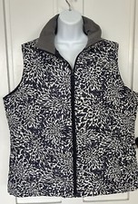 Lands' End Womens Large 14-16 Down Puffer Vest Navy Blue White Pattern