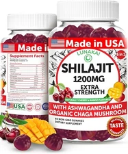 Pure Organic Shilajit Gummies 1200mg with Ashwagandha, Chaga, Vitamin C D3 60ct