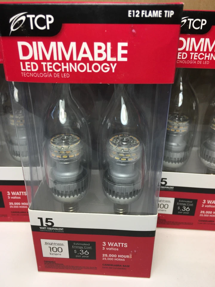 TCP DIMMABLE LED E12 Clear Flame Tip 3 Watt 15 Equivalent Case of 48 Bulbs - Image 3 of 4