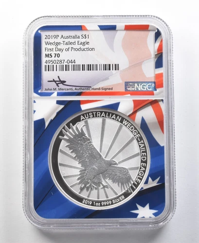 2019 P Australia Silver Dollar Wedge-Tailed Eagle FDOP Mercanti MS70 NGC *0242