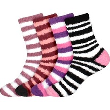 Super Soft Warm Microfiber Cozy Fuzzy Cozy Home Stripe Socks - 4 Pairs - S2-1