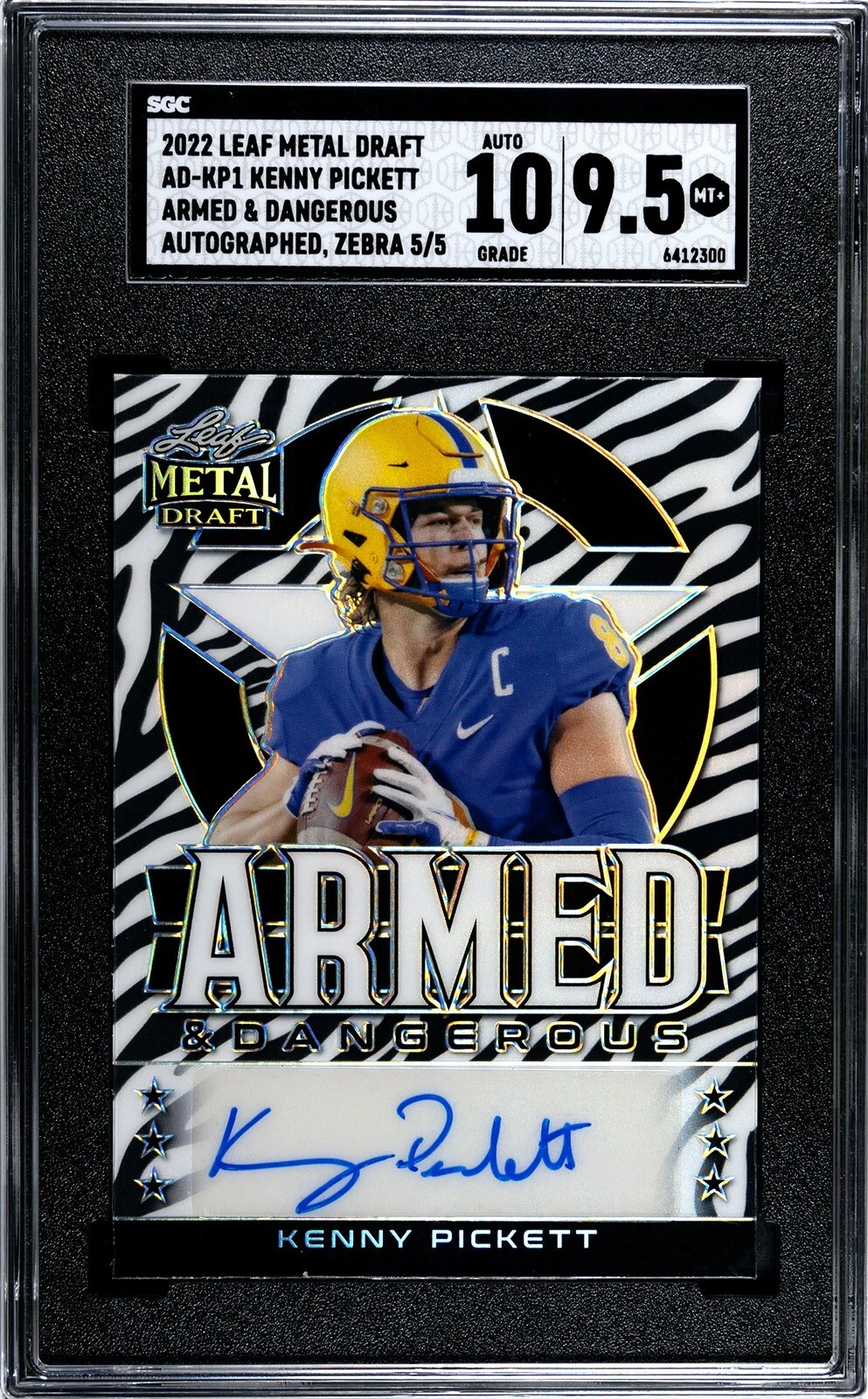 Kenny Pickett Leaf Metal Draft Armed & Dangerous Autographs #ADKP1 Zebra Crystal