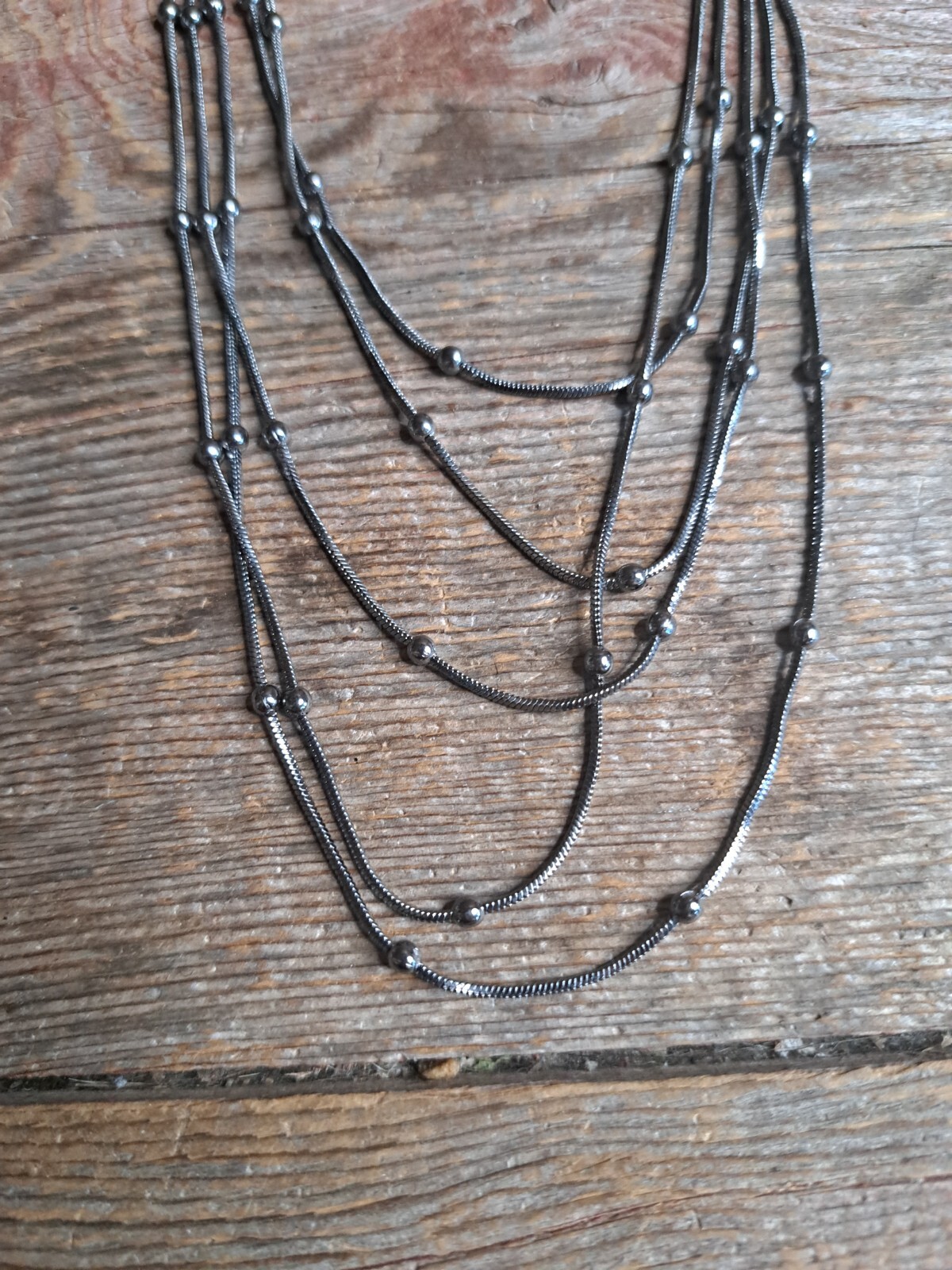 Black Triple Multi Stranded Necklace Cascading Fa… - image 7