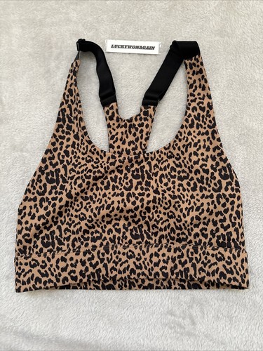 All Fenix Cheetah Print Black Tan Adjustable Strap Sports Bra Medium Workout Top