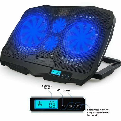 Laptop Cooling Pad 4 Quiet Fan PC Notebook Cooler Stand LED Dual USB LCD Display - 第 1/11 張圖片