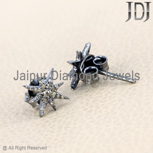Natürlich Pflastern Diamant Ohrstecker 925 Silber Schmuck Minimalist Starburst - Bild 7 von 10