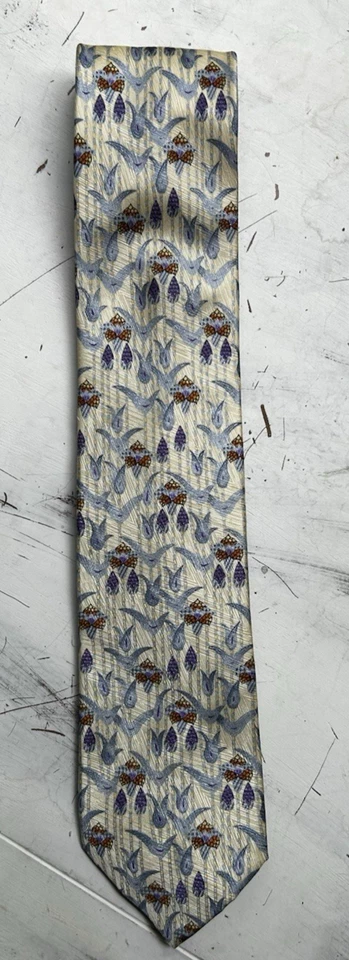 Corbata Brioni vintage de lujo 100 % seda dorada amarillo azul rara Italia Foto 3 de 4