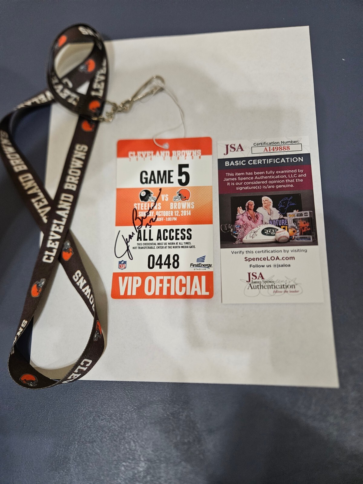 Jim Brown "32" Signed All Access NFL Browns Steelers Game Badge - JSA Certified 