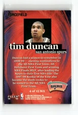 1999/00 FLEER FORCE MISSION ACCOMPLISHED FORCEFIELD TIM DUNCAN # 4OF 15 MA