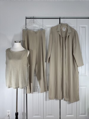 Vintage BG-BAHARI  Open Front Duster Pants Top Womans 18W Tan EveningWear Career