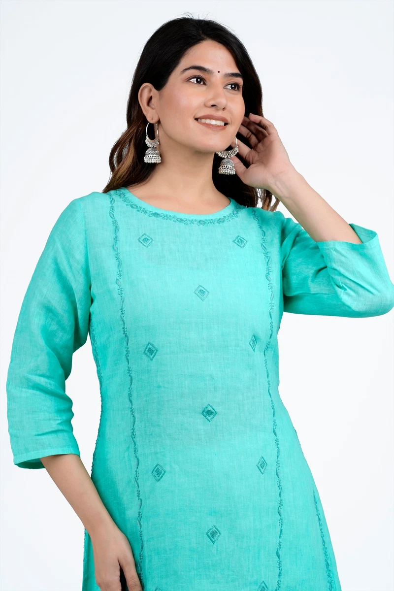 Ayurvastram JUHI Linen Cotton Hand Embroidered Tunic Kurti Made