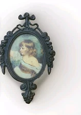 Vintage Brass Ornate Gothic Frame Child Picture Hanging Italy Dark Moody 6.5" 