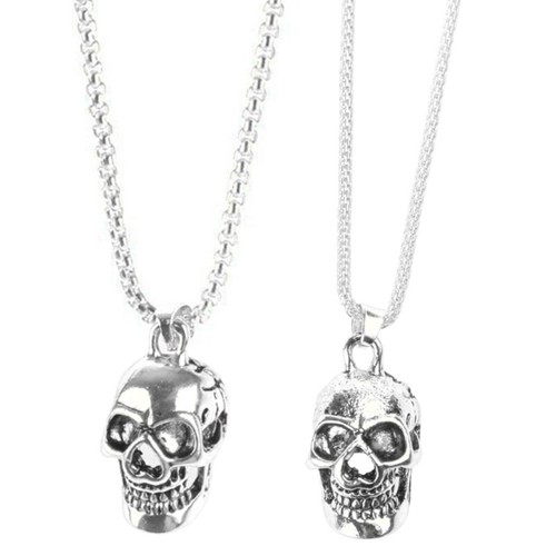Men Gothic Skull Necklace Stainless Steel Leather Chain Pendant - Picture 3 of 10