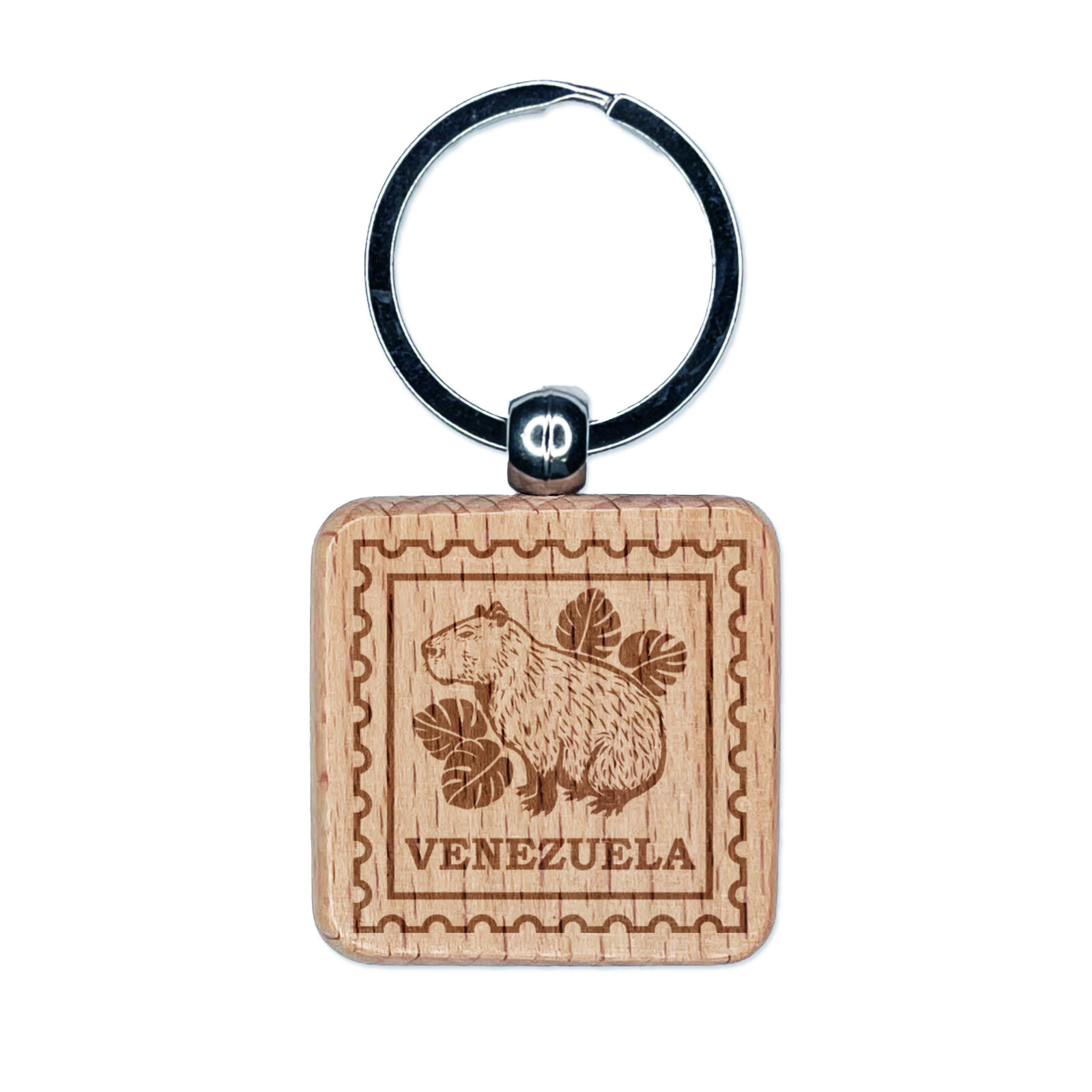 Venezuela Travel Friendly Capybara Engraved Wood Square Keychain Tag Charm