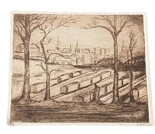 Antique/Vintage Original Etching Signed by A. H. Wello City View