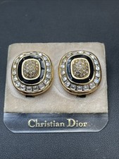 Christian Dior Vintage Diamante Enamel Clip On Earrings NOS