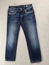 Miss Me Jeans Womens 27 Blue Medium Wash Signature Skinny Distressed Embellished