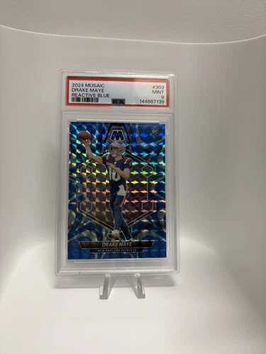 2024 Panini Mosaic Drake Maye #303 Reactive Blue Mosaic Prizm PSA 9 MVP 📈📈
