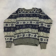 Vintage Knitted Jumper Abstract Patterned Grandad Knit Sweater Men's L