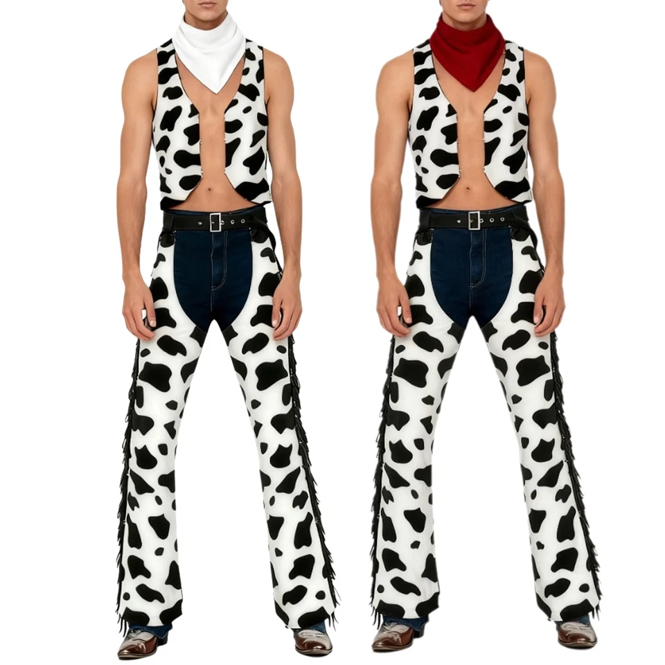 Mens Western Cowboy Costume Rave Vest Dance Cosplay Hollow Out Outfits Party - Image 2 of 4