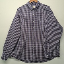 Eddie Bauer Heavyweight Cotton Button Down Long Sleeve Shirt Blue Check XXL