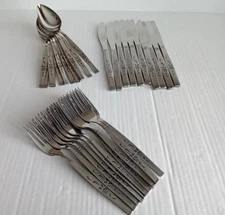 Oneidaware Stainless Rosewood Flatware Lot of 34 Pieces Knives Tablespoons Forks