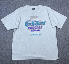 Vtg Rehab Men's T-Shirt Rock Hard Parody Gray Single Stitch Made in USA Size XL