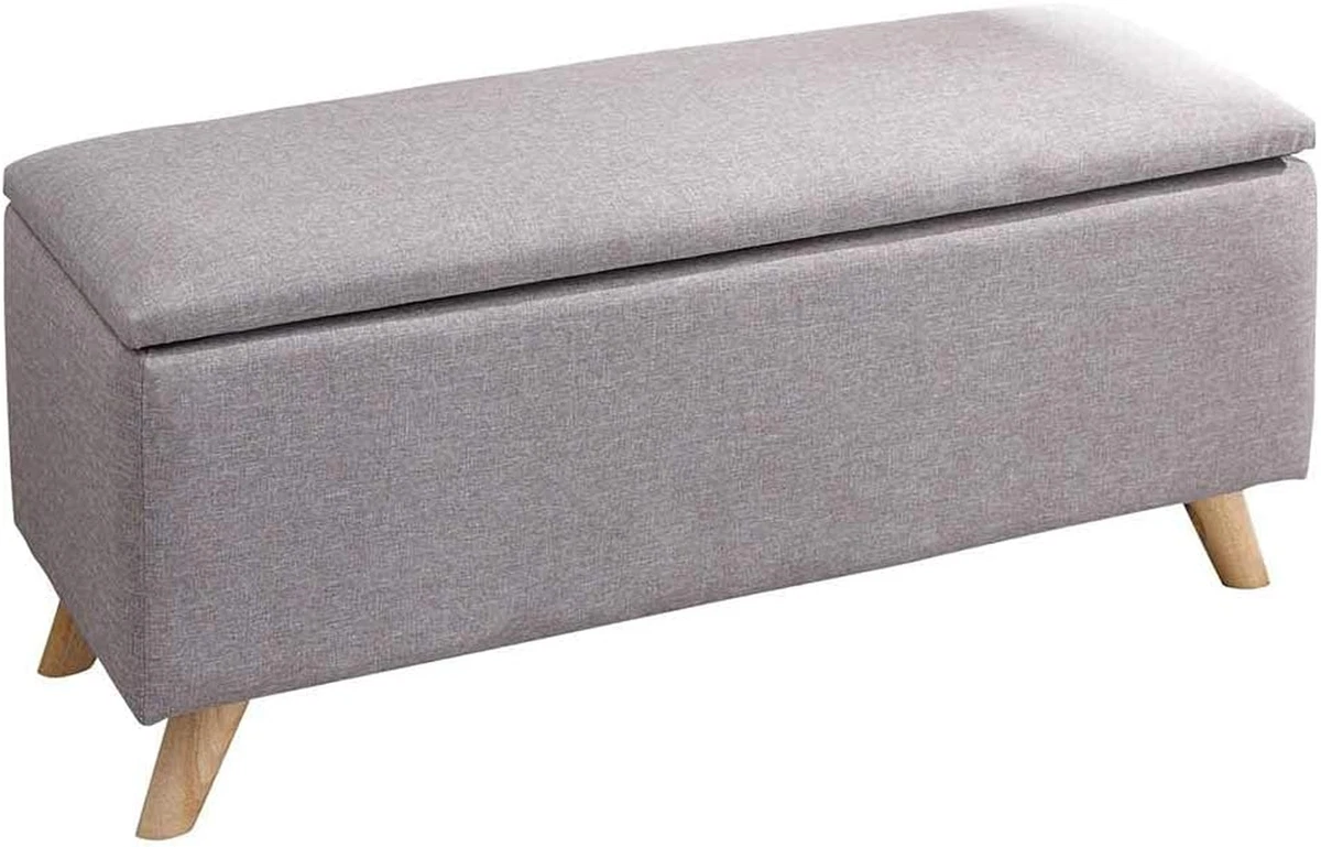 Panca E 2 Pouf In Giunco Grigio
