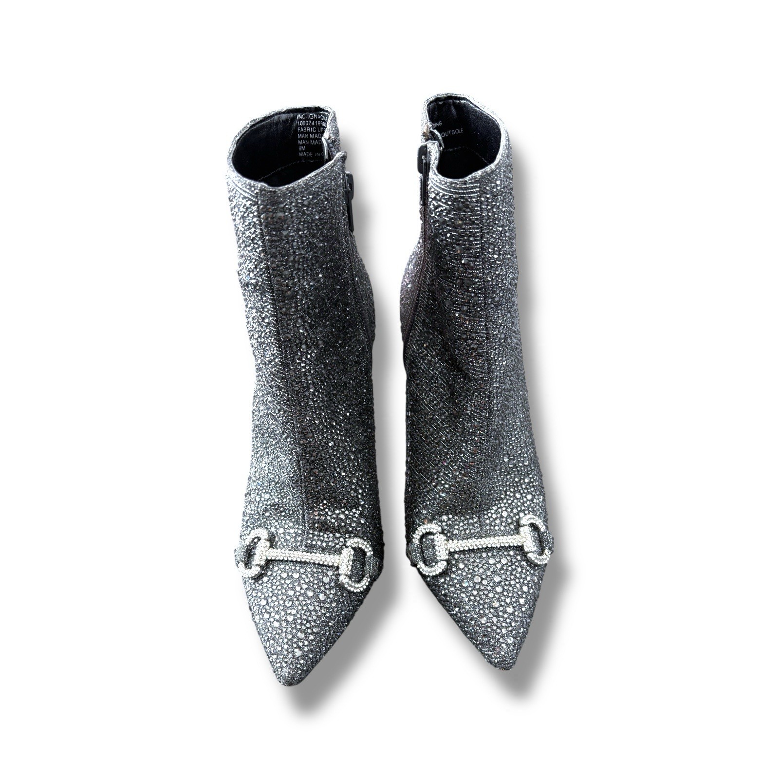 Rhinestone Stiletto Heel Ankle Boots Booties Womens 6 / 36 Y2K Silver Shoes