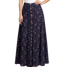 Vintage Maurices 90s Navy Floral Button Front Maxi Skirt Size 4 Prarie Bohemian