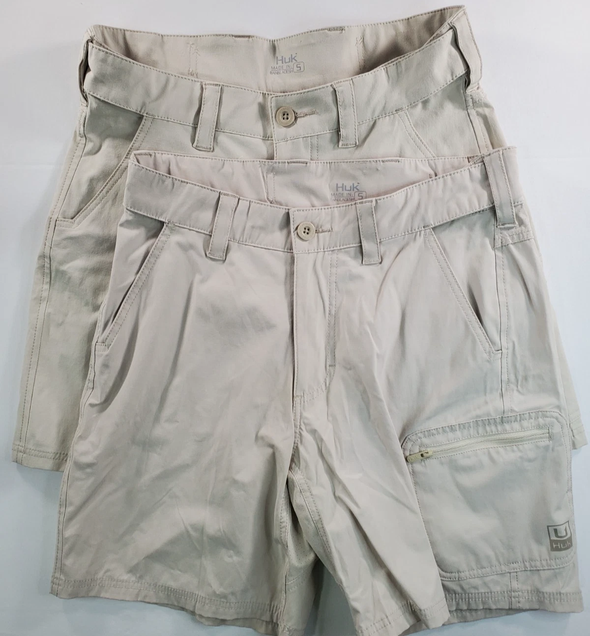 Huk NXTLVL Shorts Lot 2 S Beige 7in Fishing Performance Vented Lightweight