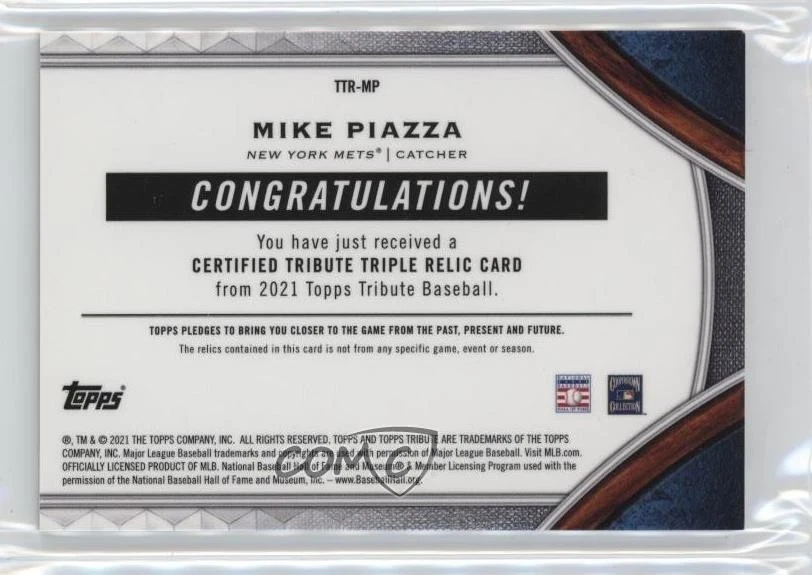 2021 Topps Tribute Triple Relics Orange /25 Mike Piazza #TTR-MP HOF - Image 2 of 3