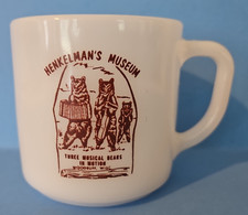 Henkelman's Museum Three Musical Bears Woodruff, WI Souvenir Milk Glass Cup