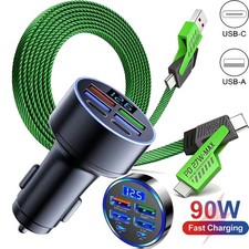 6 Ports Super Fast Car Charger Adapter  Cable For Samsung S25 S24 S23 S22 S21