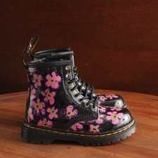 Dr. Martens Boots Toddler SZ 7 BLK Floral 1460 Patent Leather Combat Ankle Moto