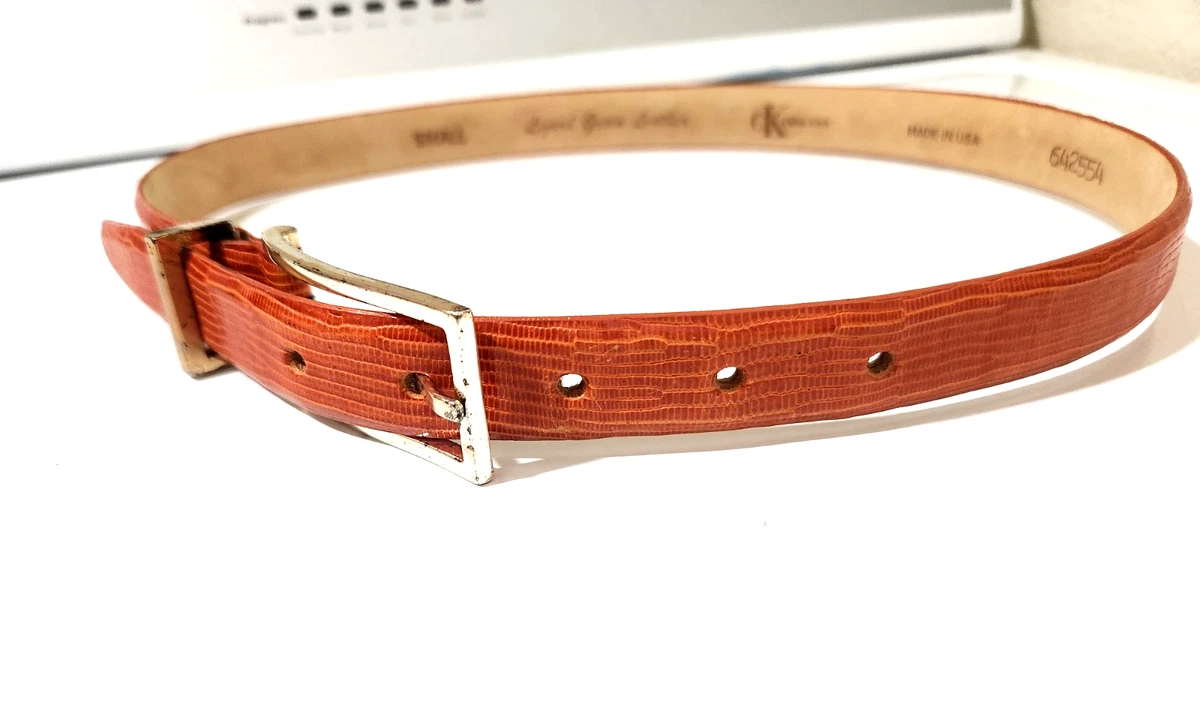 Vtg Calvin Klein Lizard Leather Belt Women Size S Brown Hipster Textured USA bullhidebelts_designer_lizard_  main image 2