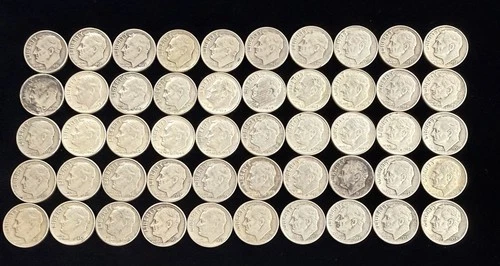 Roosevelt Dimes Mixed Dates 90% Silver 50 Coin Lot