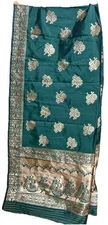 Dark green India BANARSI Art Silk Dupatta Wrap Scarf Stole Chunri shawl musical