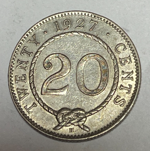 1927-H Sarawak 20 Cents Silver Coin Very Fine VF - Picture 2 of 2